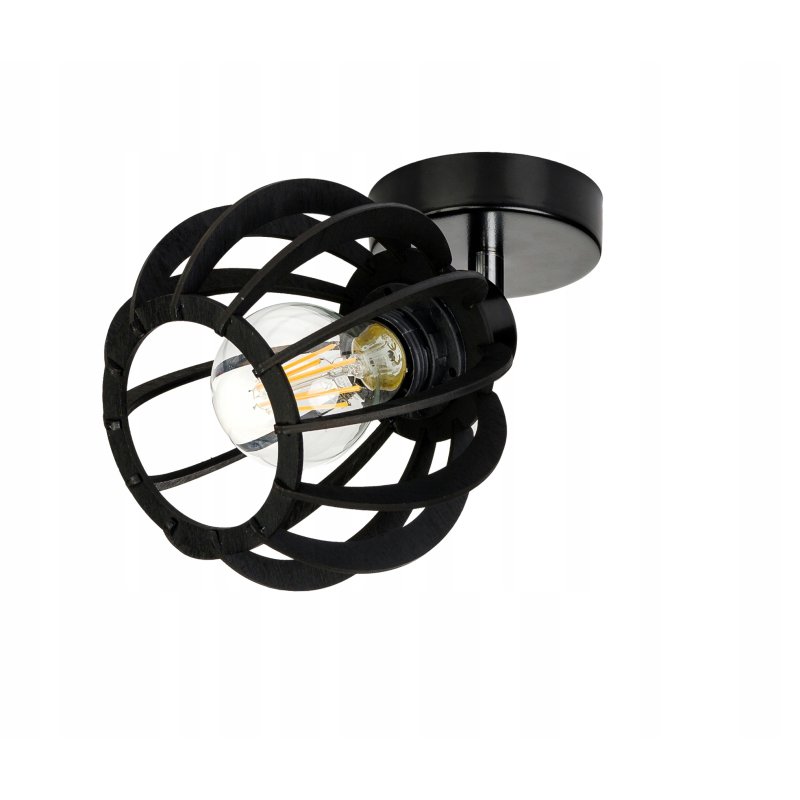 LAMPA KINKIET czarny na 1x E27 ścienny regulowany loft KULA Drewno czarne