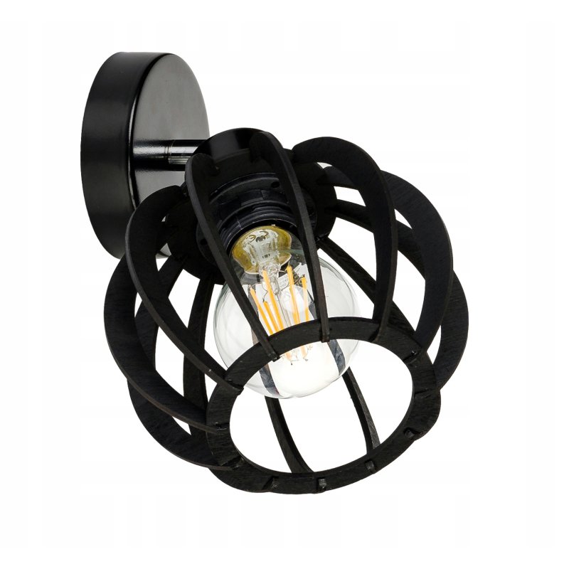 LAMPA KINKIET czarny na 1x E27 ścienny regulowany loft KULA Drewno czarne