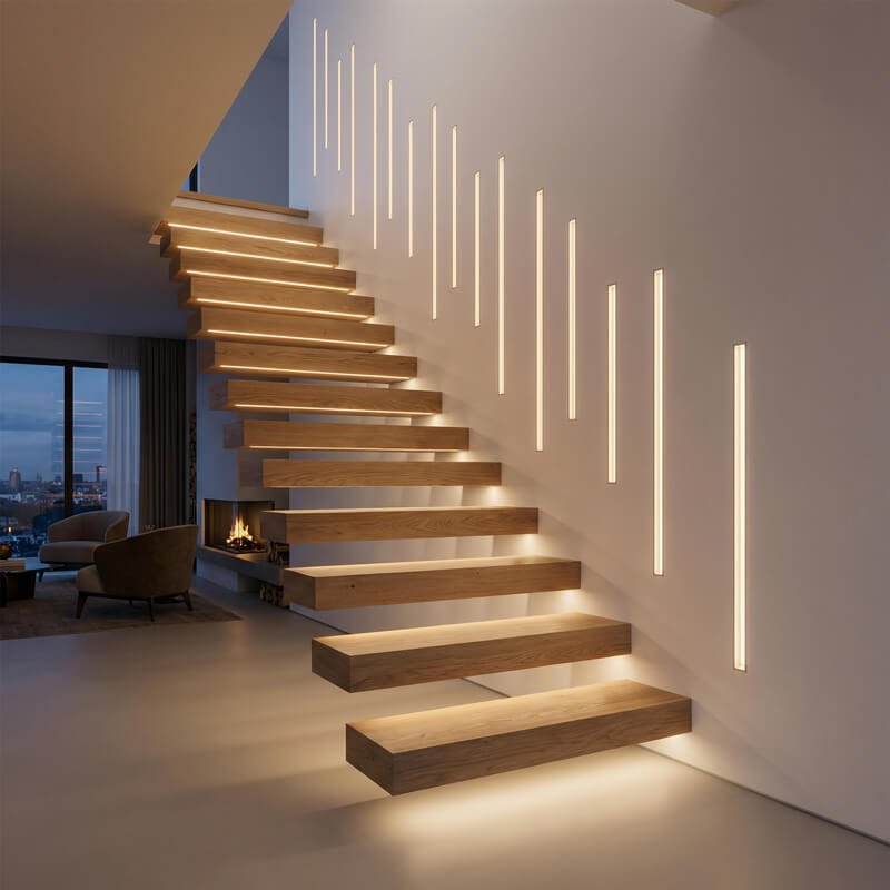 Schody z taśmami led